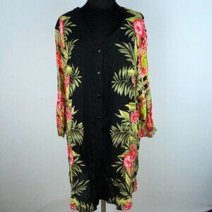 Ulla Popken Tunic Top Womens Tunic Button Down Tropical Floral Leaves 20 / 22 *
